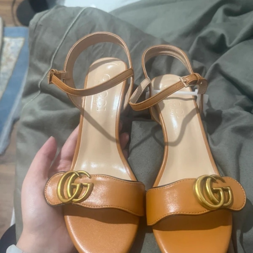 Zara Camel Sandals with Gold Buckle